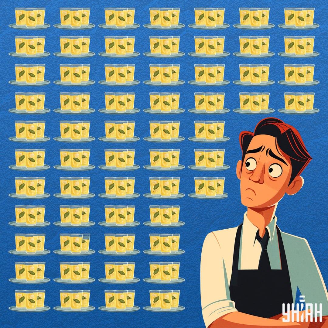 Leidke klaas, mis sisaldab vähem limonaadi kui teised anumad / Moje kollaaž